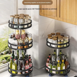 Organisateur d'épices rotatif à 360° en acier carbone, plateau de rangement antidérapant pour assaisonnements et boîtes de conserve - Rangement efficace des épices - Product Image 2
