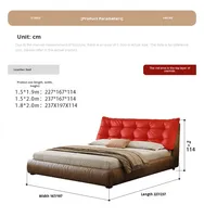 Lit de Luxe en Cuir Pleine Fleur, Lit Double Minimaliste Italien pour Chambre Principale avec Rangement, Lit en Cuir de Vachette Premium pour Projet de Villa