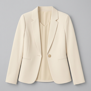 Blazer Beige para Mujer al por Mayor, Mezcla de Viscosa/Poliéster, Cuello de Solapa, Manga Larga, Transpirable, Antiarrugas, Color Sólido, Corte Regular - Product Image 4