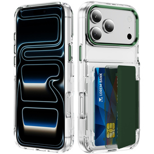 กระเป๋าใส่บัตร RFID สำหรับเดินทาง เคสโทรศัพท์ใสสำหรับ iPhone 18 17 16 15 14 Pro Max พร้อมขาตั้งแบบพับได้ ฝาหลังใส - Product Image 3