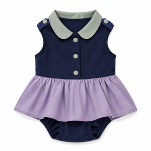 Lindo Vestido para Perro con Corte Princesa, Azul Marino con Falda Lavanda, Chaleco sin Mangas de Algodón Sólido para Uso Diario en Todas las Estaciones - Product Image 1