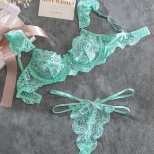 Hot Sexy Lace Rüschen ärmel Schleife Dekorative Sexy Unterwäsche 2-teiliges Set - Product Image 6