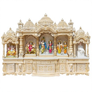 แท่นบูชาไม้สีขาวขนาดใหญ่ ISKCON สำหรับบ้านและห้องสวดมนต์ ออกแบบโดยนักออกแบบชาวอเมริกัน วัดไม้สักขนาดใหญ่สำหรับสหรัฐอเมริกา - Product Image 1