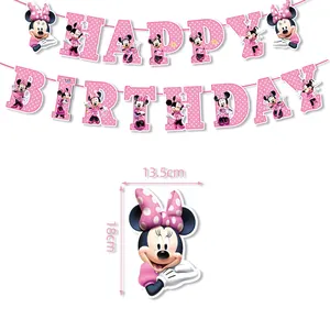 Minnie Mouse Đảng giấy trang trí thiết lập bữa tiệc sinh nhật dùng một lần Bộ đồ ăn giấy biểu ngữ ly tấm dịch vụ tùy chỉnh