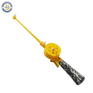 Canne à pêche sur glace mini, section courte, jaune, avec poignée camouflage, pour la pêche aux crevettes, pour débutants et enfants - Product Image 2