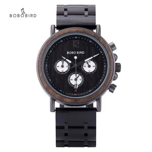BOBO BIRD brand original powerful movement luxury wood watch manufacturer Alloy case men oem watch with custom logo male