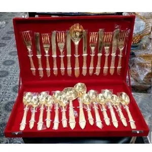 Brass Gold Plated Cutlery Set 27 Pcs Home decor or can be used for the decoration of Restaurants Handmade cutlary