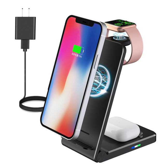 2023 New 3 in 1 Multi Device 15W Wireless Charging Station for IPhone/Android/ for Apple Watch/ for AirPods