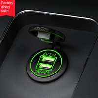 Chargeur de voiture double USB 5V 2.1A 12V 24V à montage sur panneau avec anneau LED et couvercle rabattable pour bateau, marine, camping-car, camion, voiture, fourgonnette