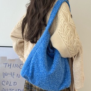 Bolso Tote de Lana Estilo Coreano para Mujer, Color Azul Klein, Felpa de Poliéster, Gran Capacidad, Bolso de Hombro para Uso Diario, Invierno 2025 - Product Image 3