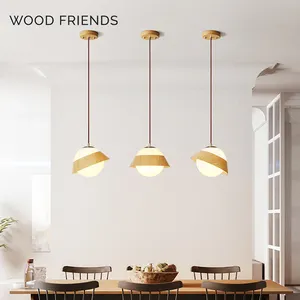 Lampu gantung bentuk kacang kayu Modern gaya Nordic lampu dekorasi dasar E27