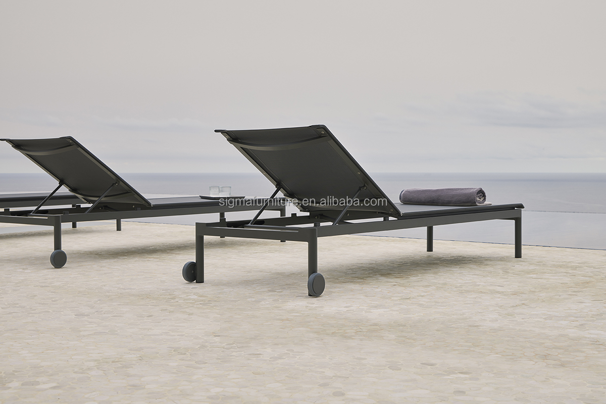 Factory Pool Home Resort Stackable Reclining Sunbed with Wheels Powder Coated Aluminium Structure Chaise Single