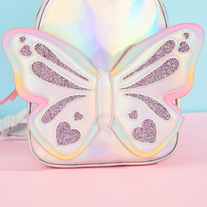 Zaino in stile farfalla per bambina carina con chiusura a cerniera in polvere Glitter accessori da viaggio perfetti di piccole dimensioni - Product Image 3