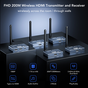 SYONG Nouveau prolongateur HDMI sans fil 4K 200m avec entrée 1080P Full HD, 1 émetteur vers 4 récepteurs avec sortie en boucle, transmetteur et récepteur HDMI sans fil WIFI - Product Image 2