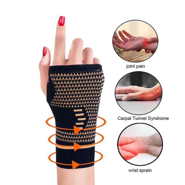 Copper Wrist Compression Sleeve, Elastic Wrist Support Sleeve Wrist Brace Carpal Tunnel Hand Brace for Sport, Fitness, Workout