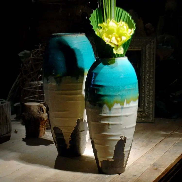 Boden vase 2021 Retro Keramik vase Mehrfarbige Jarrones Decorados De Ceramica Landhausstil Große Boden vase Große Wohnkultur