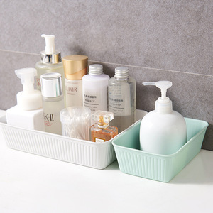 Japanese Style Desktop Storage Box Rectangle <b>Stackable</b> Plastic <b>Basket</b> For Snacks Cosmetics Kitchen Bathroom Matcha Green Pink - Product Image 2