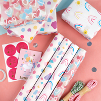 Papier d'emballage recyclable de luxe haut de gamme pour anniversaire, imprimé sur mesure avec motifs floraux et chocolat, pour emballage cadeau