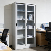 Archivador Metálico con Puerta Corredera de Vidrio Completo y Estantes Ajustables para Almacenamiento Visible de Documentos y Libros de Oficina