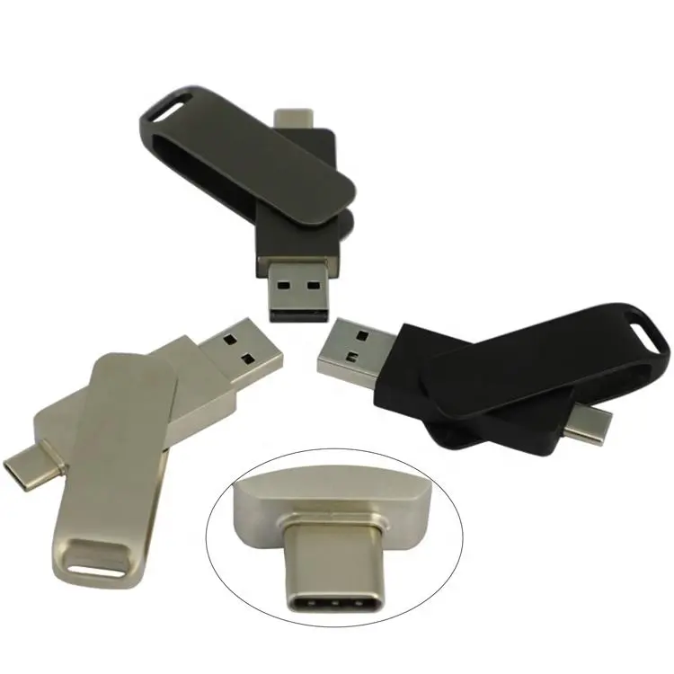 Rotatable Smart OTG USB Flash Drive 2.0 3.0 64G 32G 16G 8G 4G Pen Drive Thumb Drives Memory Stick for type c phones USB Key Logo