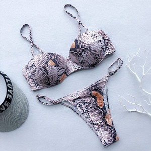 Costume da bagno sexy da spiaggia con stampa serpente, <span class=keywords><strong>bikini</strong></span> brasiliano push-up con ferretto - Product Image 5