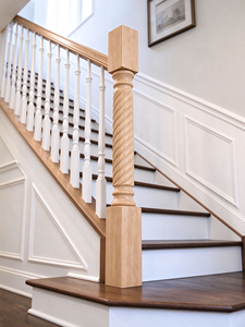 Poteau de balustrade d'escalier en bois massif traditionnel, balustre torsadé, colonne tournée, tige de balustrade, fournisseur en gros - Product Image 5