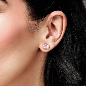 925 Sterling Silver Round Cut <b>Earring</b> Jewelry Natural <b>Rose</b> <b>Quartz</b> White Topaz <b>Earrings</b> for Women - Product Image 3