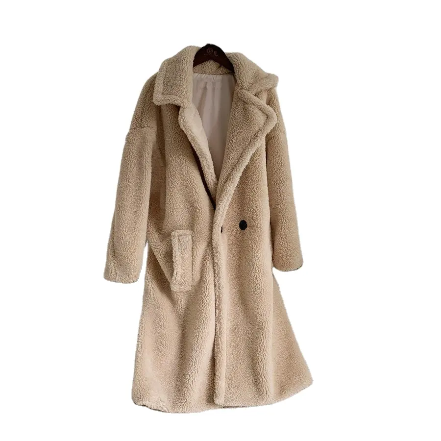 스타일 여성 겨울 옷깃 모직 오버 코트 따뜻한 가짜 모피 테디 코트