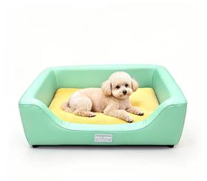 Waterproof Leather Orthopedic Dog <b>Bed</b> Solid Wood <b>Frame</b> <b>Raised</b> Washable Sherpa Fleece Calming Pet <b>Bed</b> <b>For</b> Large Dogs - Product Image 1