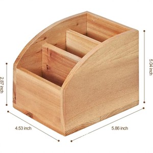 Caja de almacenamiento de escritorio de madera maciza con divisiones, organizador rectangular para suministros de oficina y control remoto - Product Image 2