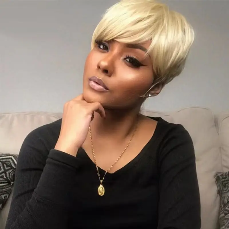 8 inch blonde natural straight bob cheap lace frontal pixie cut wig short 100% human hair perruque with baby hair