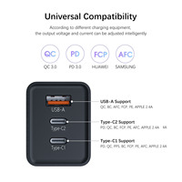 Xinspirer USB-A OEM ODM 100W, 2 tipe-c 1 untuk ponsel Anker ASUS PD QC3.0 pengisi daya dinding baterai GaN cepat