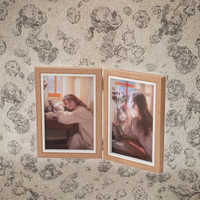 Cadre photo double articulé en bois de chêne naturel, bord intérieur blanc, pliable, pour bureau, 4x6 5x7, vente en gros pour la maison et le bureau