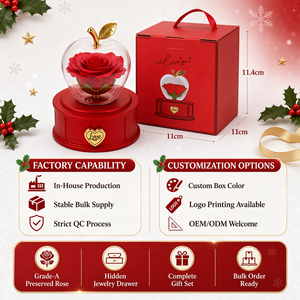 Caja de Regalo de Joyería Navideña de Acrílico con Rosa Preservada y Cajón para Guardar Aretes, Anillos y Collares - Product Image 6