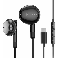 Écouteurs audio numériques USB C haut de gamme, écouteurs filaires stéréo avec micro pour le jeu et la musique, écouteurs filaires de type C professionnels noirs
