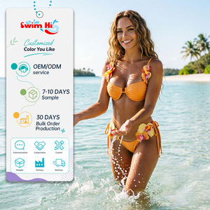 <span class=keywords><strong>Bikini</strong></span> Donna Personalizzato con Fiori 3D, Set Due Pezzi Elasticizzato Arancione con Laccetti Laterali, Costume da Bagno Premium con Perizoma, Produttore OEM ODM - Product Image 1