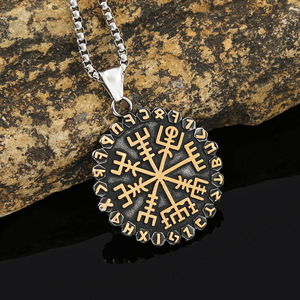 yunnique Stainless Steel Viking <b>Compass</b> Rune Pendant Necklace Unisex Gift Jewelry Retro Style Snowflake Design - Product Image 2
