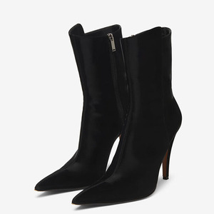 Big Size 45 Solid Sexy Side Zipper Slim Heels Women Pointy Toe Ankle <b>Boots</b> High-Heeled Stiletto Shoes Wide Fit Short - Product Image 2