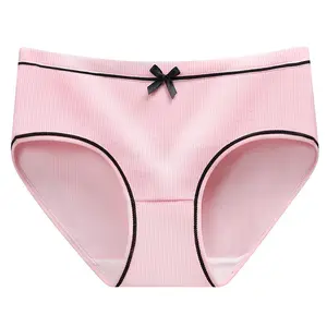 Wholesale threaded princess panties women's threaded cotton bow breathable sexy mid-rise girl briefs