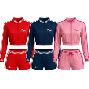Completo Sportivo da <span class=keywords><strong>Donna</strong></span> Personalizzato con Logo OEM, Set 2 Pezzi con Giacca Corta con Zip e Pantaloncini a Vita Alta, Outfit Retrò Y2K - Product Image 1