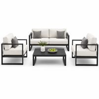 Ensemble de meubles de terrasse modernes pour l'extérieur, structure en métal, canapé de jardin avec coussins et table basse