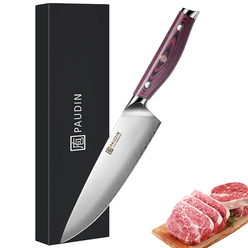 8 Zoll hochwertiges Edelstahl Full Tang japanisches Damaskus Stahl Master Chef Messer mit G10 Griff High End Küchenmesser
