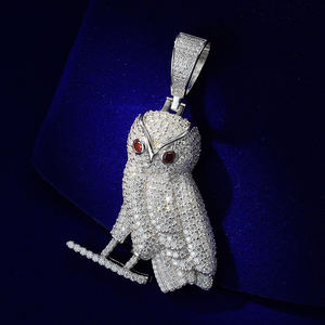 Liontin Burung Hantu Hip Hop Personal 14k 18k Berlapis Emas Perak dengan Zirkonia Kubik Warna-warni dan Tembaga - Product Image 4