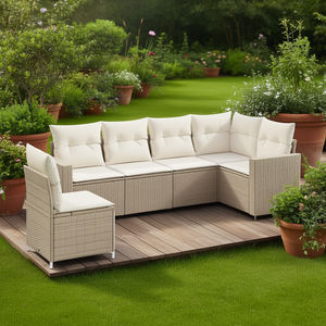 Ensemble de canapés de jardin en rotin beige, mobilier d'extérieur durable au design contemporain, coussins en mousse haute densité - Product Image 2