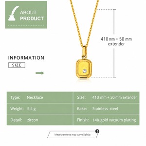 Collar con colgante rectangular de circonita, acero inoxidable, chapado al vacío en oro de 14 quilates, opciones de color en tono dorado y plateado - Product Image 3