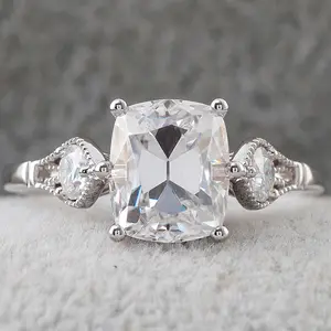 Elegant eternity 1 carat VVS cushion cut solitaire DEF moissanite diamond 10k white gold engagement ring