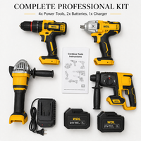 Kit d'outils électriques multifonctions à batterie au lithium avec 4 types d'outils sans fil pour la construction, la rénovation et les travaux de réparation à domicile
