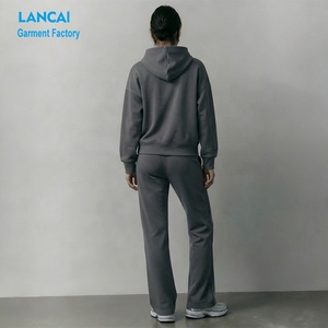 Cotton Tracksuits Manufacturer Custom Embroidery Relaxed Fit Hoodie and Straight Leg Sweatpants <b>Set</b> 2 Piece for Women - Product Image 3