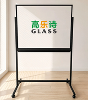 Tableau blanc en verre trempé transparent 90x120cm 4mm avec support roulant et roulettes verrouillables, cadre en aluminium, plateau à marqueurs pleine longueur