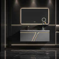 Vasque de salle de bain futuriste en aluminium Cyber-Luxe |   Plateau en pierre frittée |   Meuble d'appoint unique avec 7 LED |   Ensemble de miroirs intelligents intégrant des technologies de pointe
